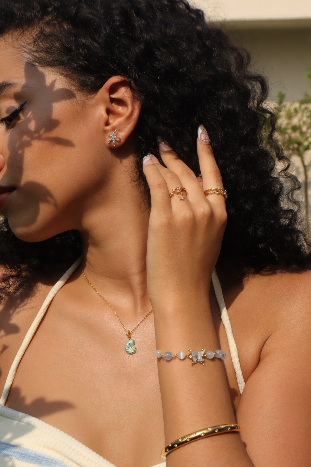 14K Real Gold Plated Blue Butterfly Moonstone Bracelet