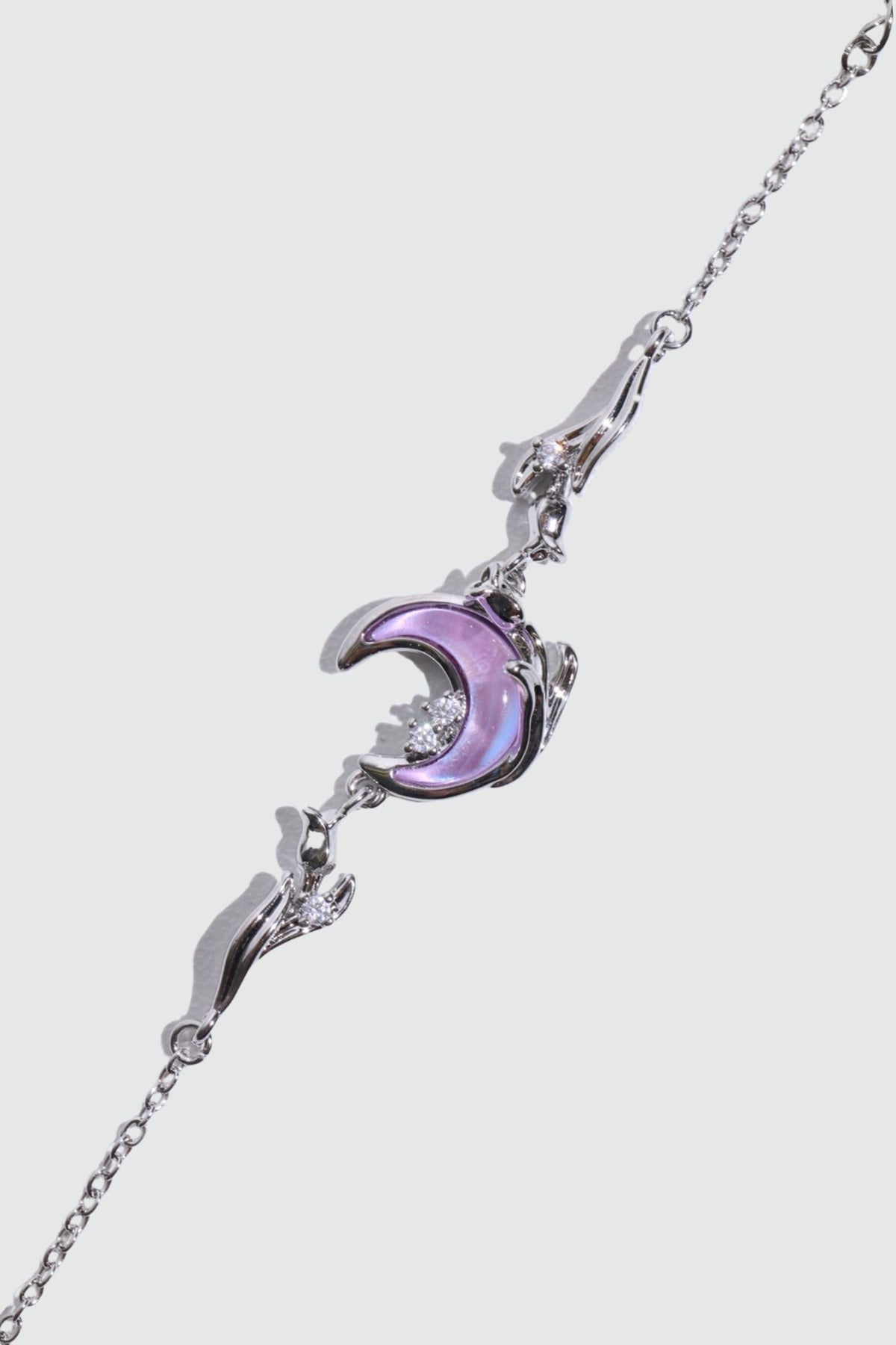 Palladium White Gold Plated Sparkle Rose Moon Bracelet