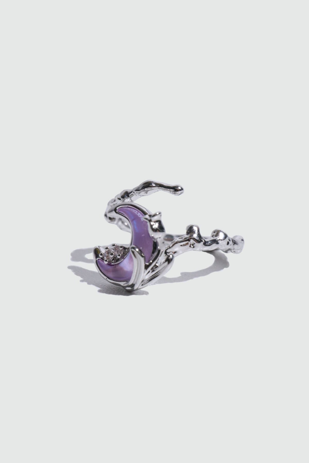 Palladium White Gold Plated Sparkle Rose Moon Ring