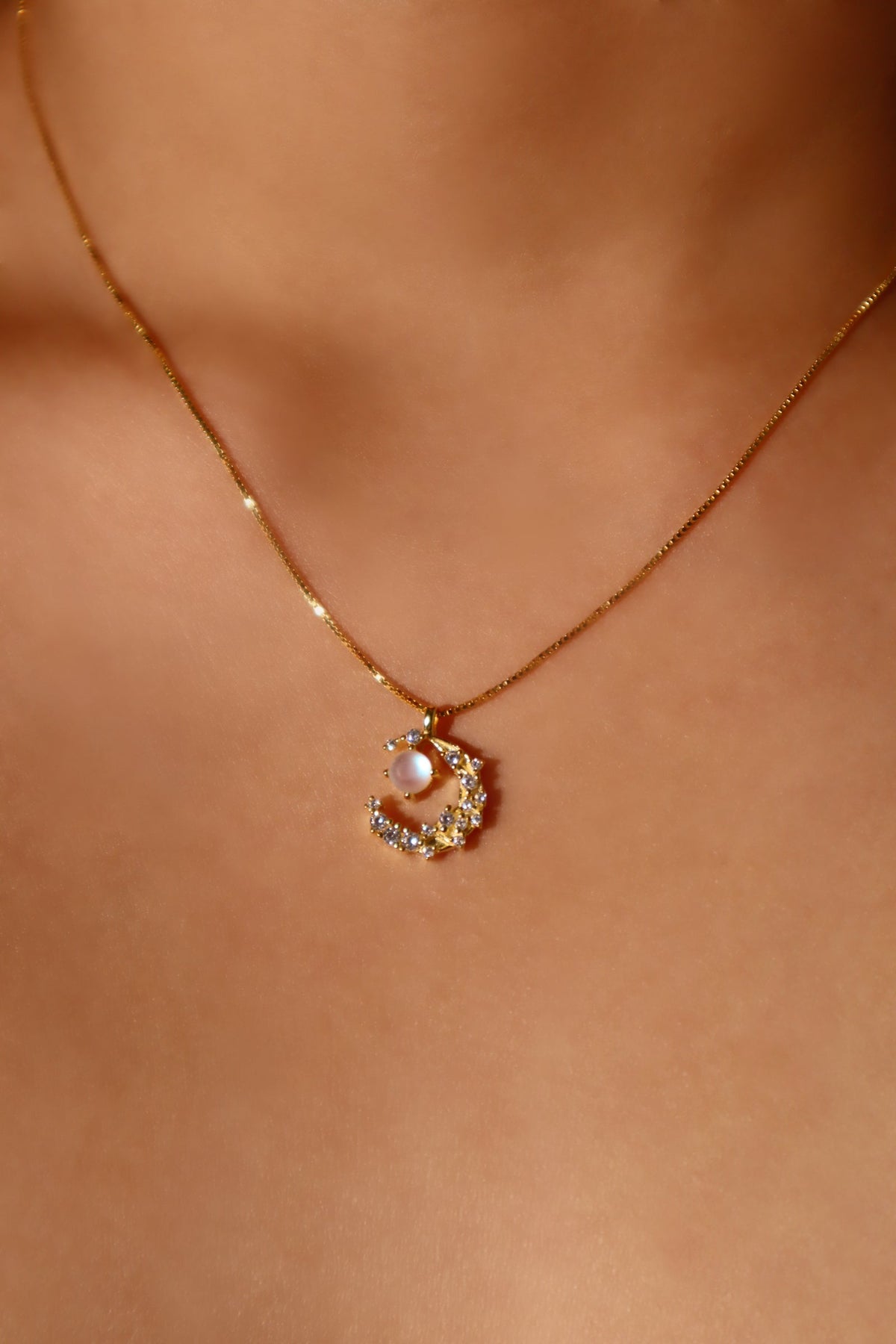 18K Real Gold Plated Moonstone Moon Necklace