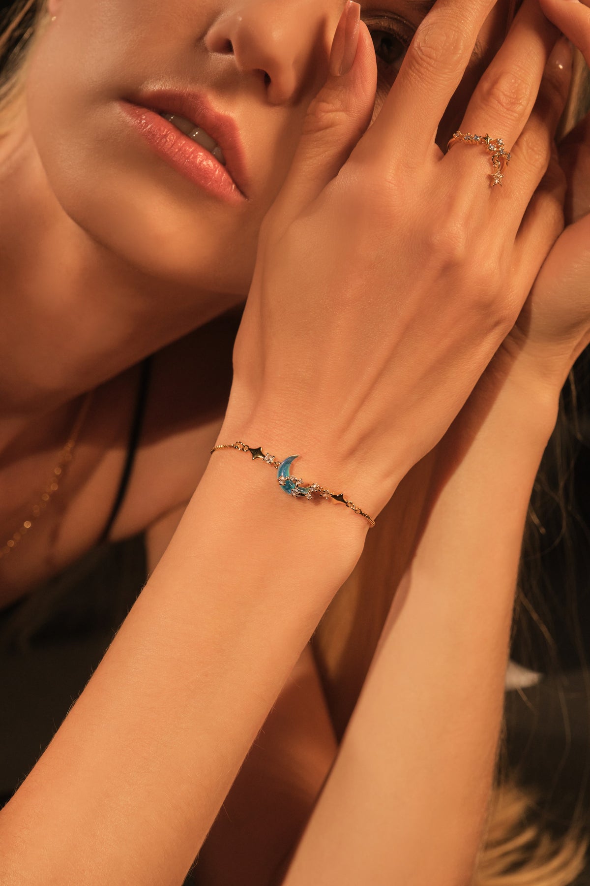 18K Real Gold Plated Moonstone Moon Star Bracelet