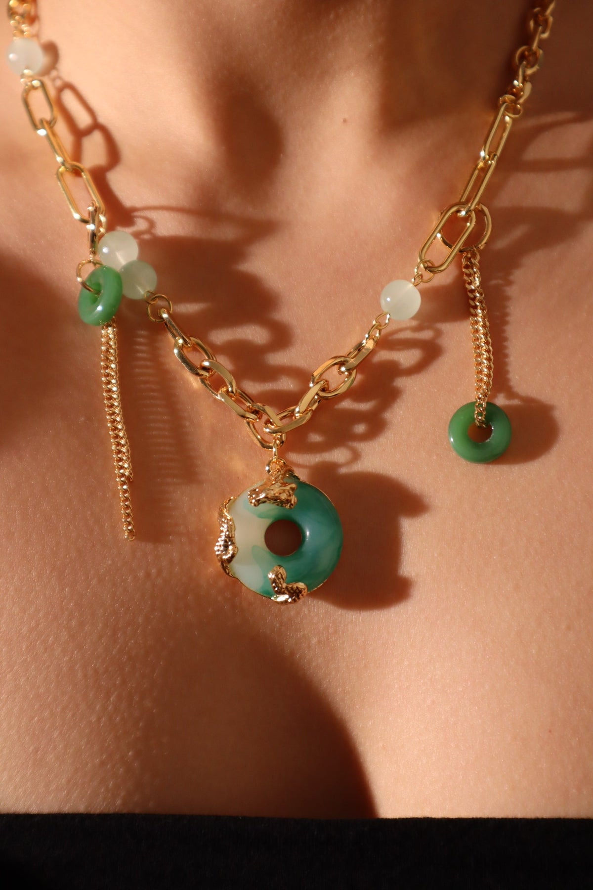 18K Real Gold Plated Jade Dragon Necklace (EARRINGS INCLUDED)