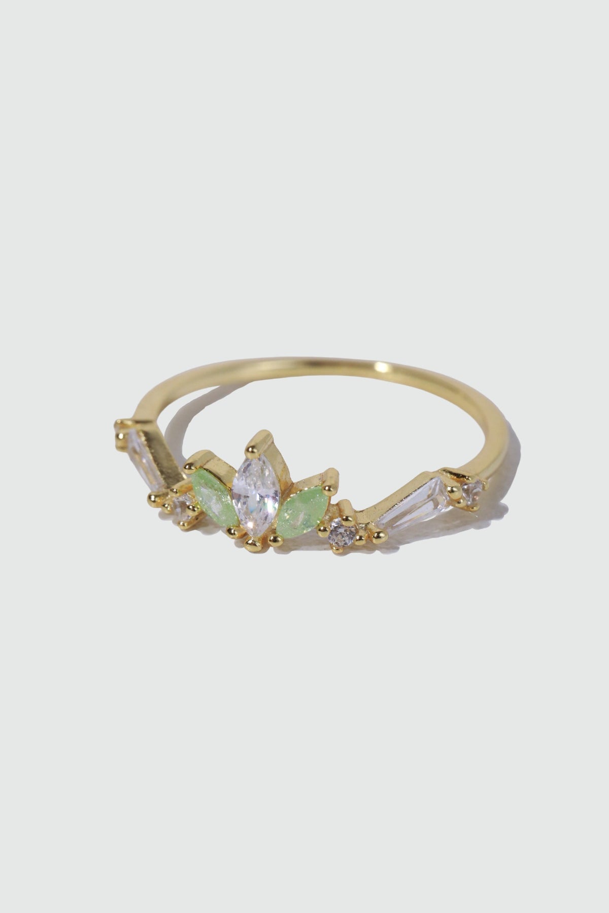 18K Gold Vermeil Green Gem Clover Ring
