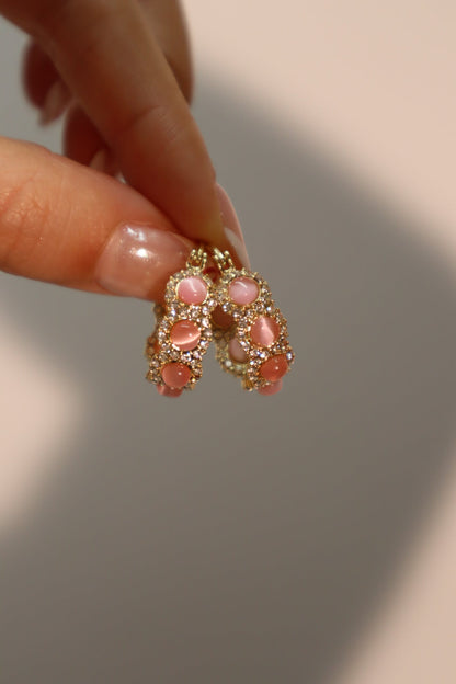 14K Real Gold Plated Pink Opal Hoop Earrings