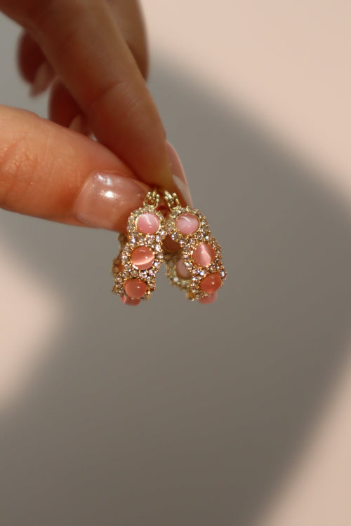14K Real Gold Plated Pink Opal Hoop Earrings