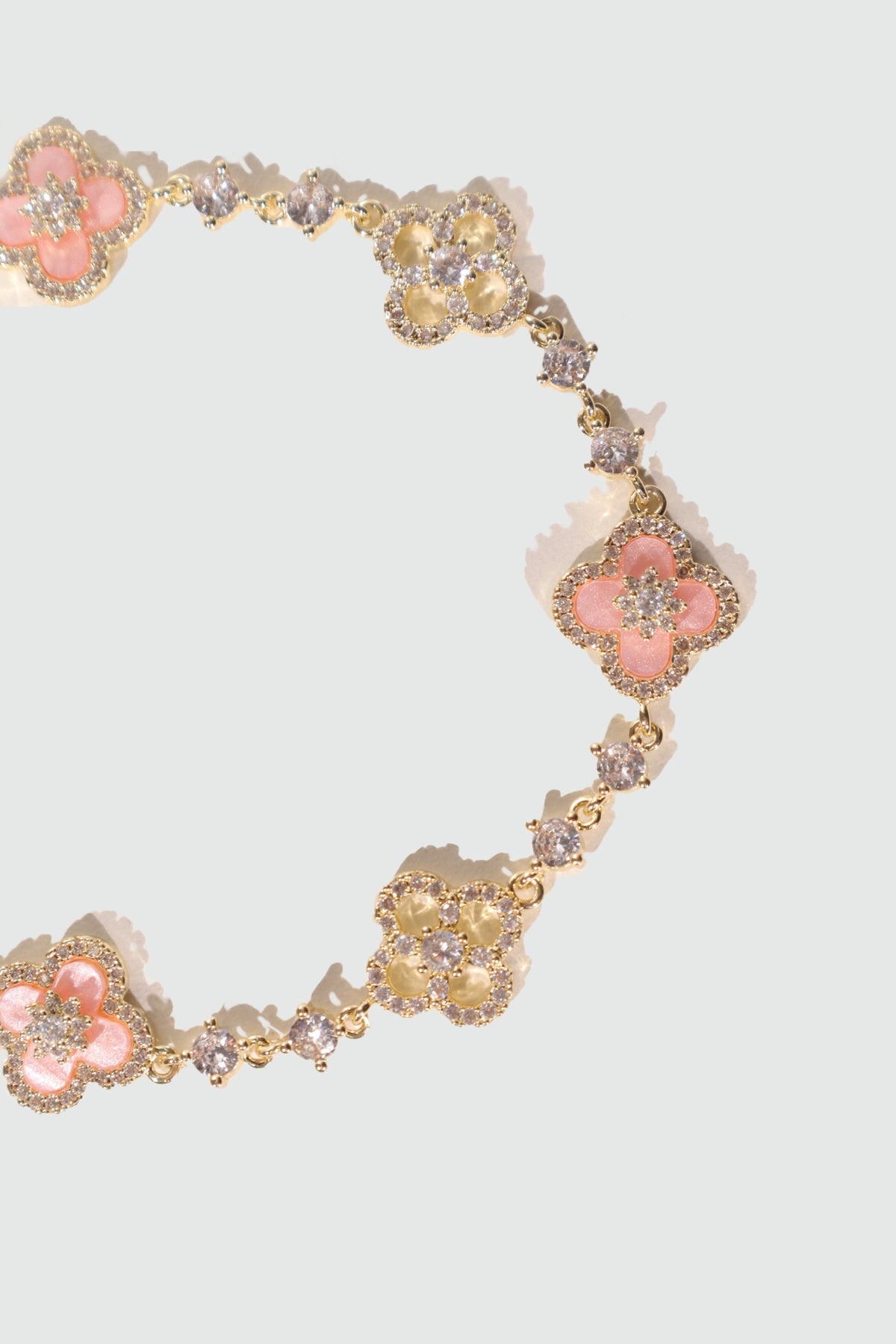 14K Real Gold Plated Pink Lucky Leaf Bracelet