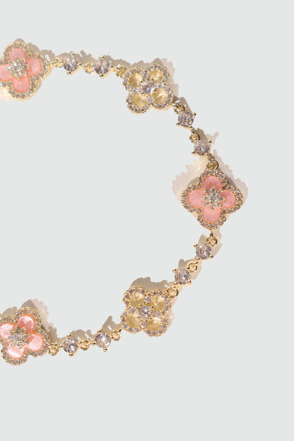 14K Real Gold Plated Pink Lucky Leaf Bracelet