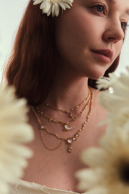 18K Real Gold Plated Diamonds Natural Shell Moon Necklace
