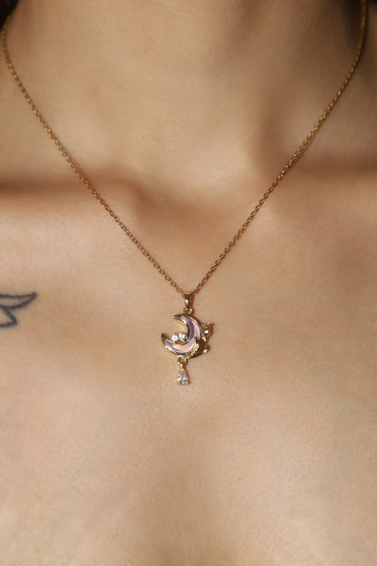 18K Real Gold Plated Purple Rose Moon Necklace