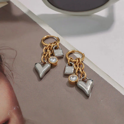 Sarah Heart & Lock Gold Earrings