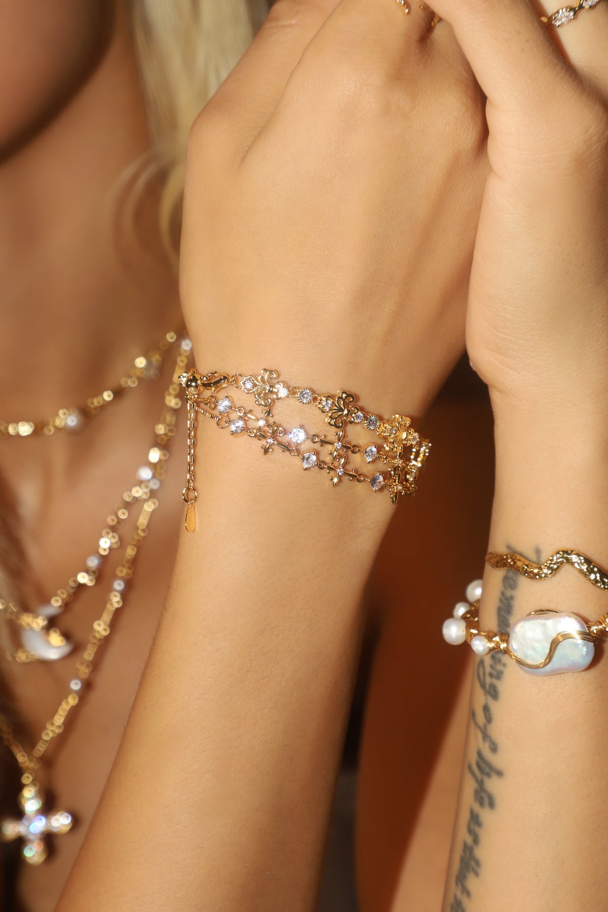 18K Real Gold Plated Multi Diamond Cross Bracelet