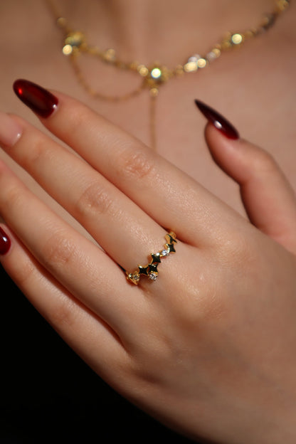 14K Real Gold Plated Multi Diamond Star Ring