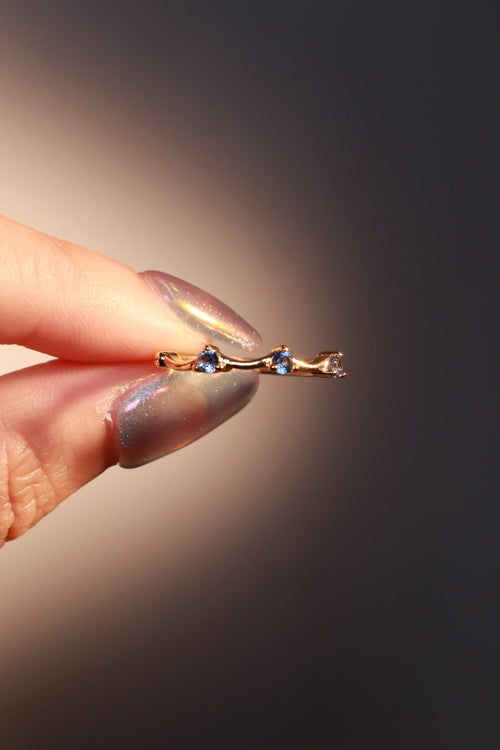 Gold Plated Blue Gem Wave Ring