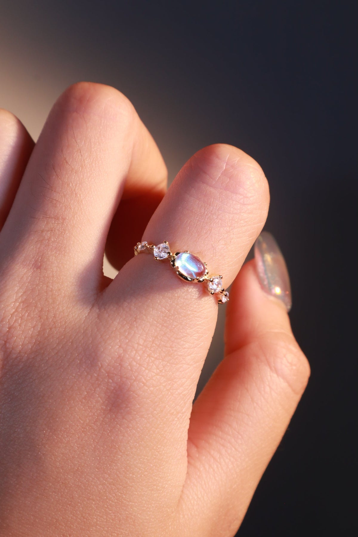 14K Real Gold Plated Blue Moonstone Ring