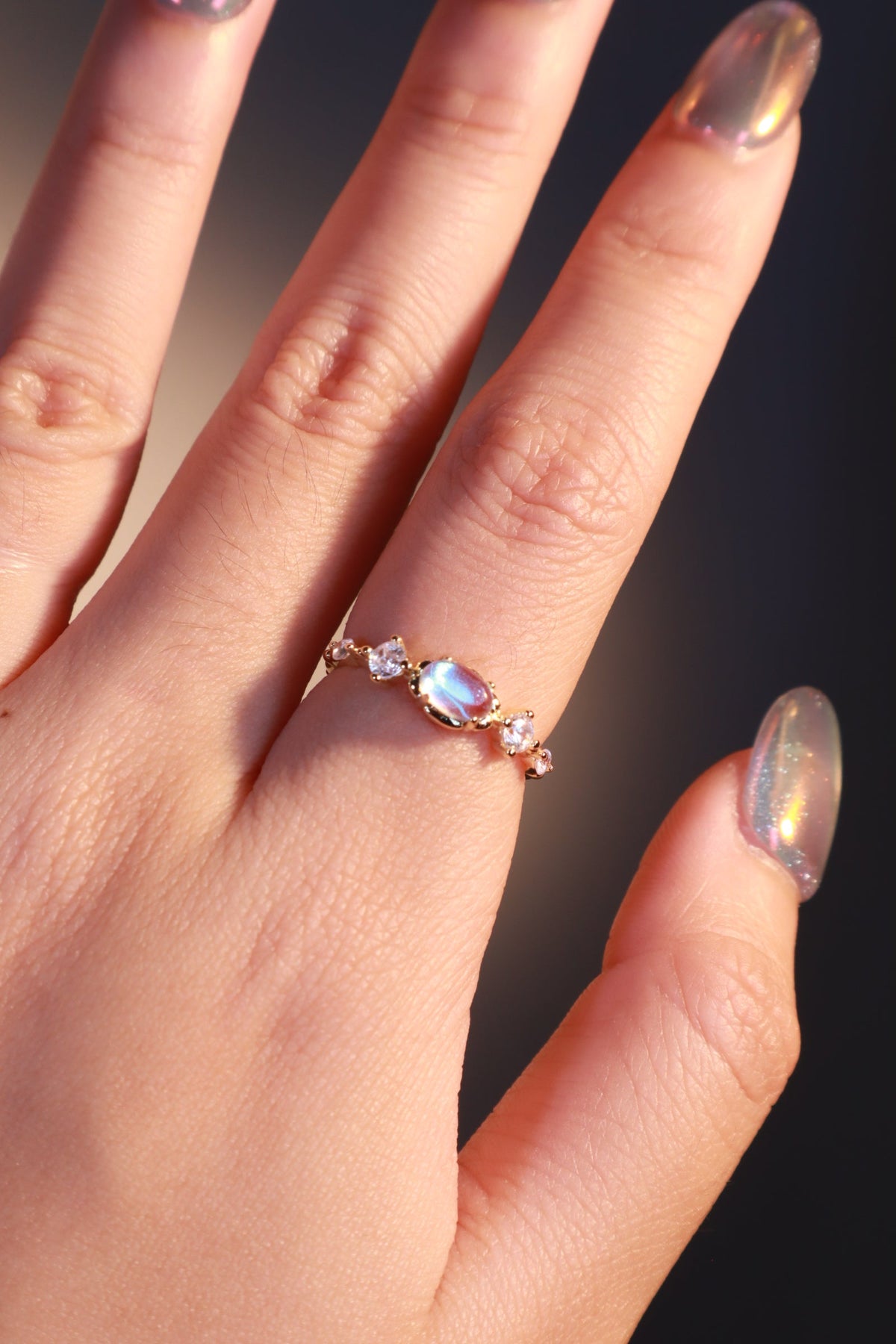 14K Real Gold Plated Blue Moonstone Ring