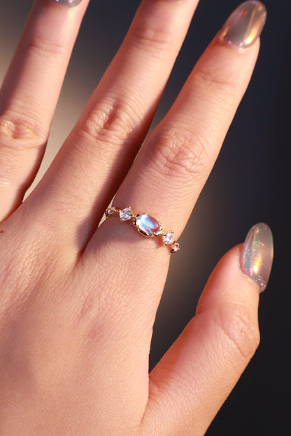 14K Real Gold Plated Blue Moonstone Ring