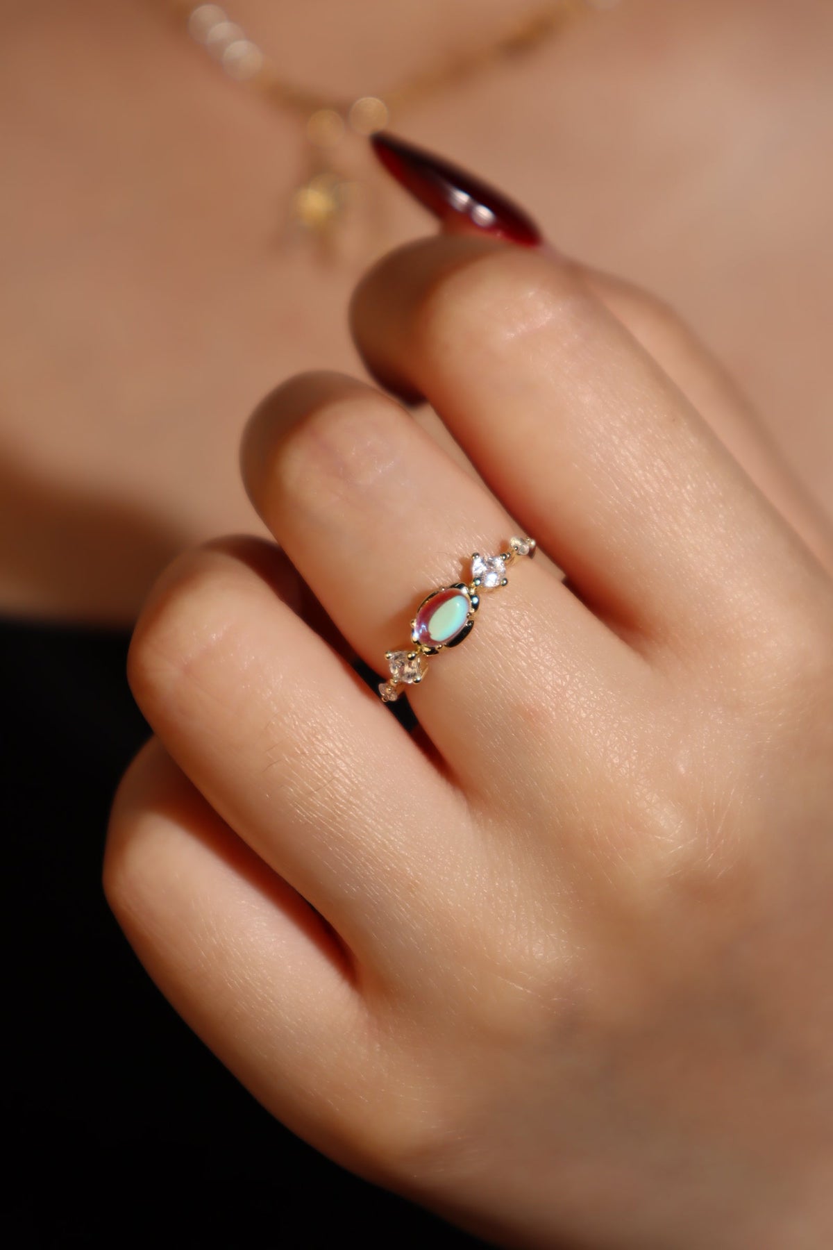 14K Real Gold Plated Blue Moonstone Ring