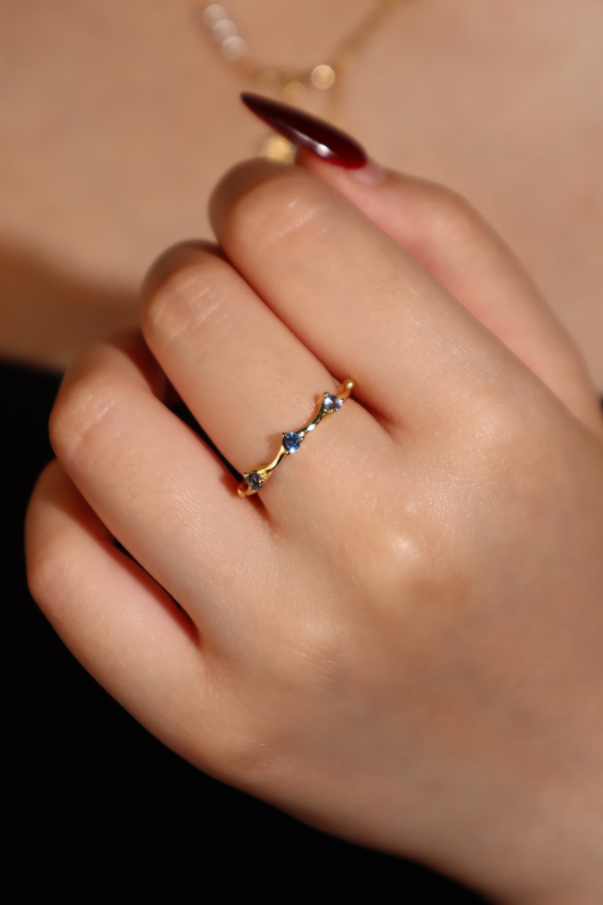 Gold Plated Blue Gem Wave Ring