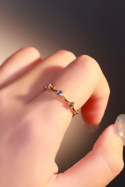 Gold Plated Blue Gem Wave Ring