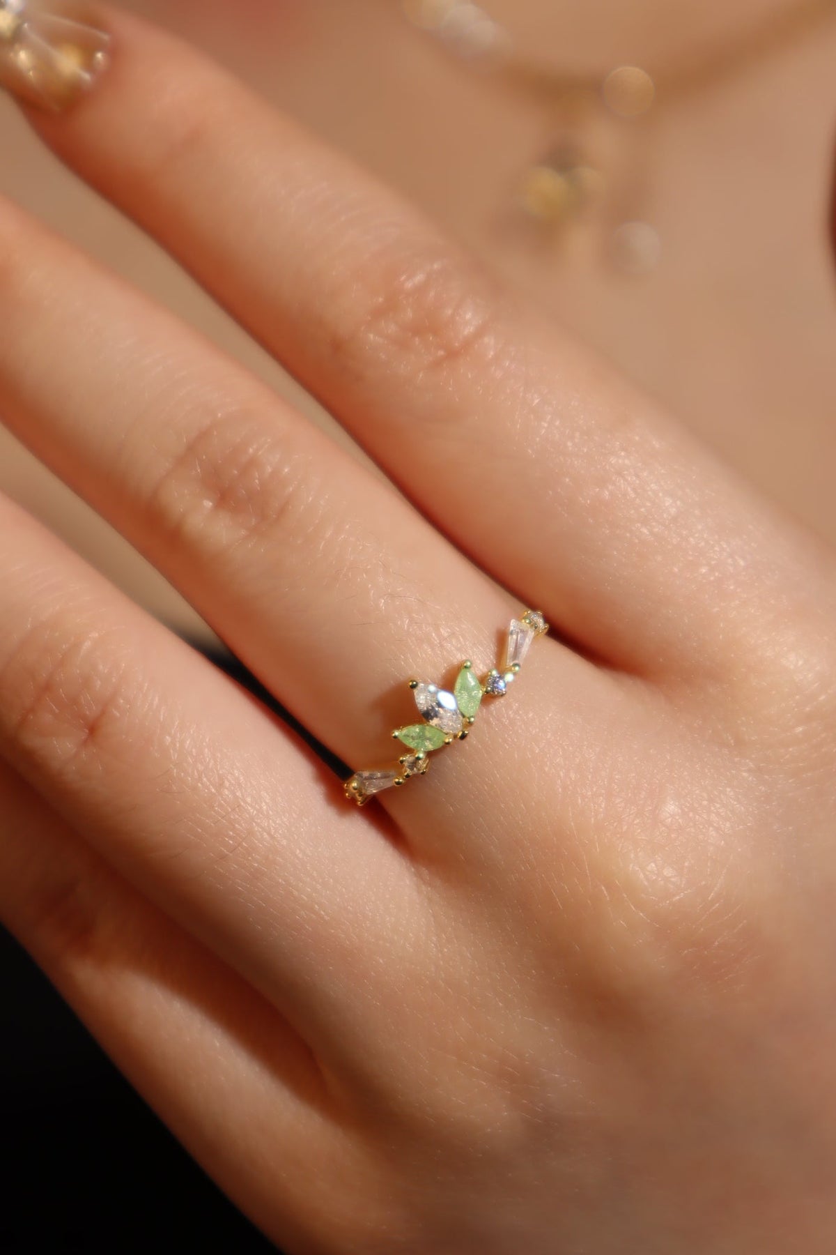 18K Gold Vermeil Green Gem Clover Ring