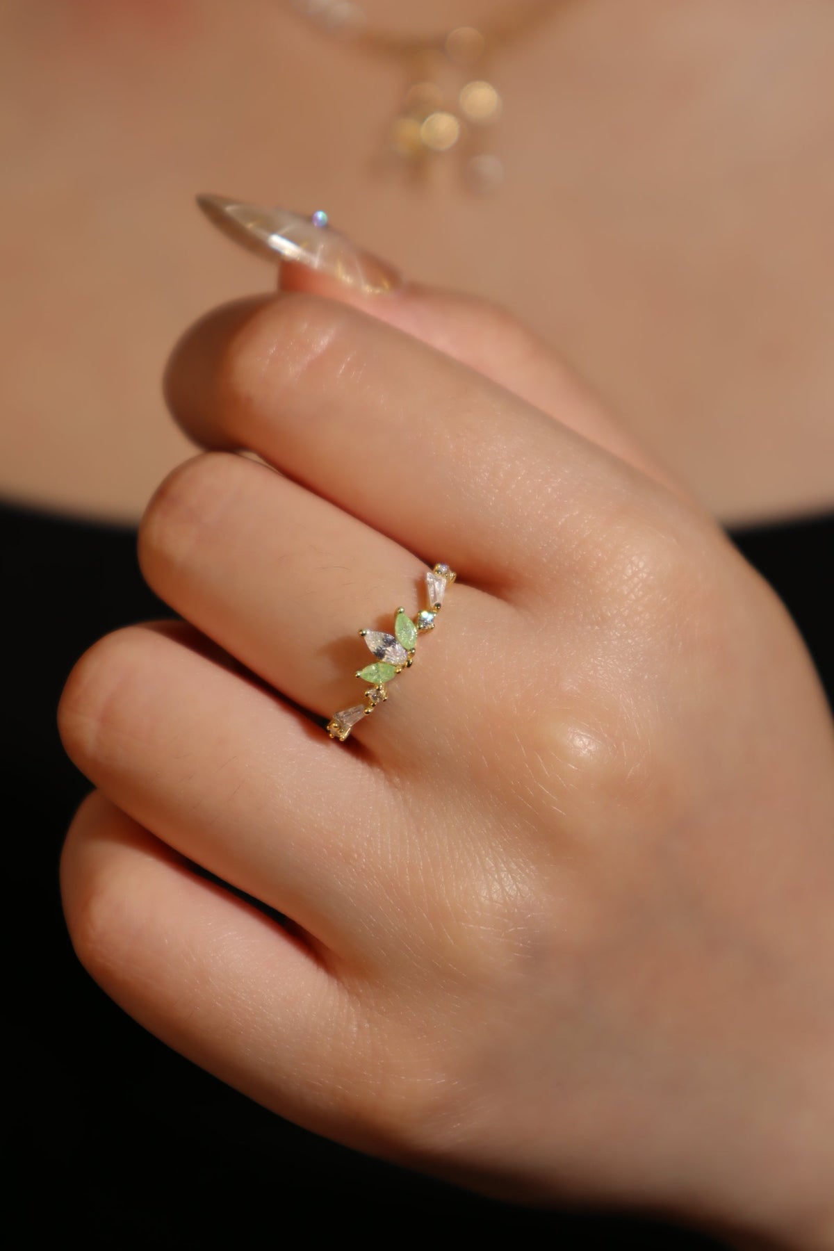 18K Gold Vermeil Green Gem Clover Ring