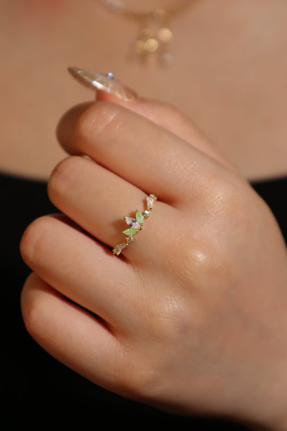 18K Gold Vermeil Green Gem Clover Ring