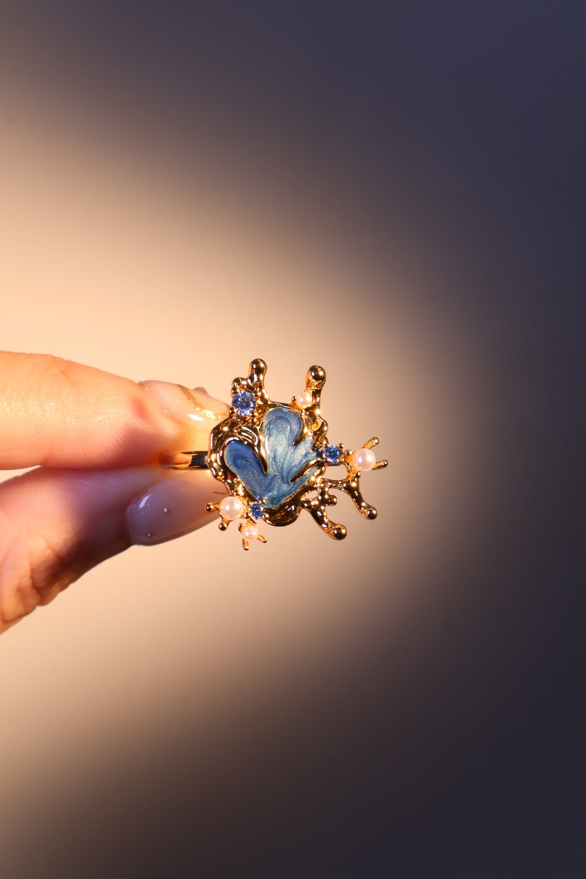 18K Real Gold Plated Blue Shell Ring