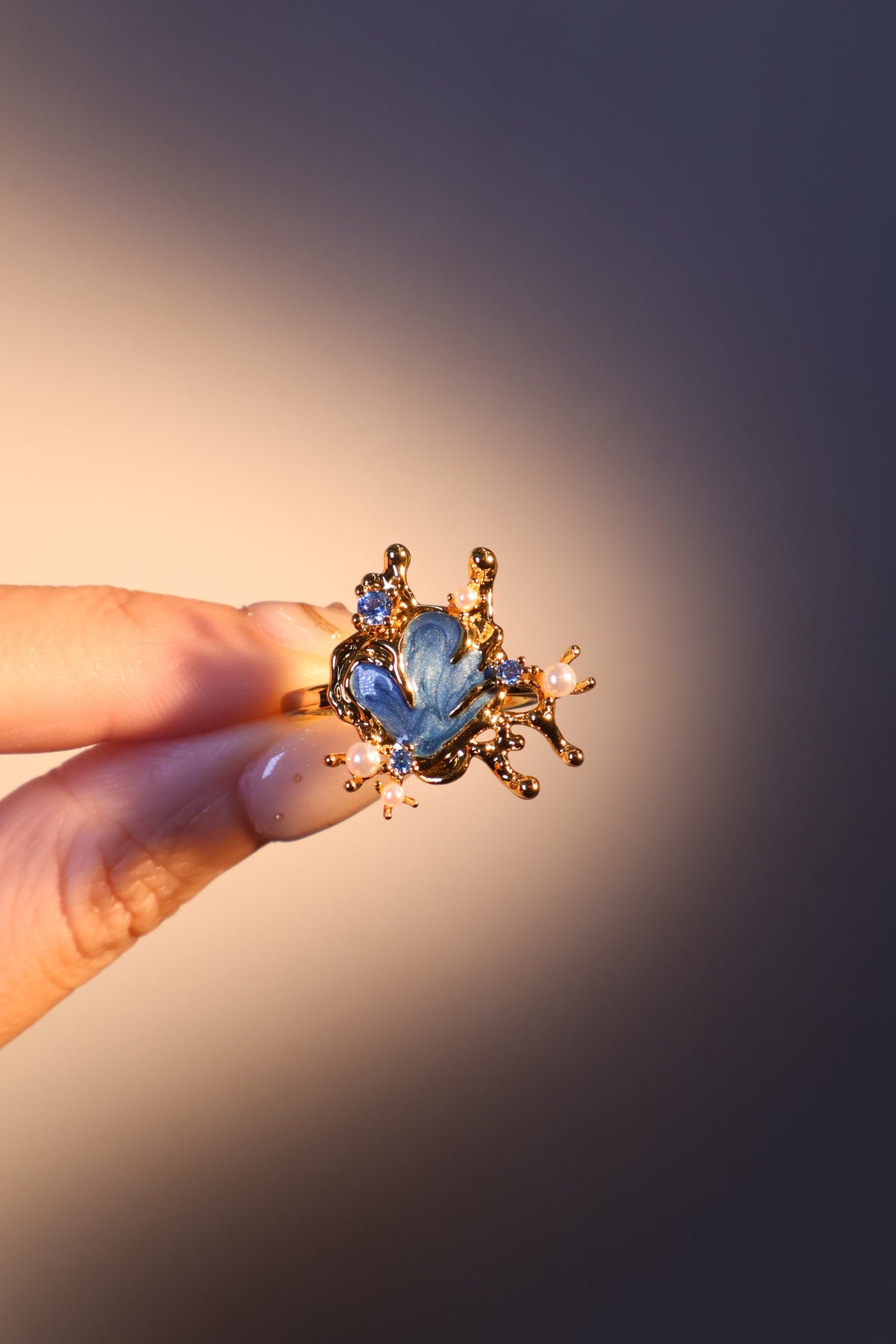 18K Real Gold Plated Blue Shell Ring