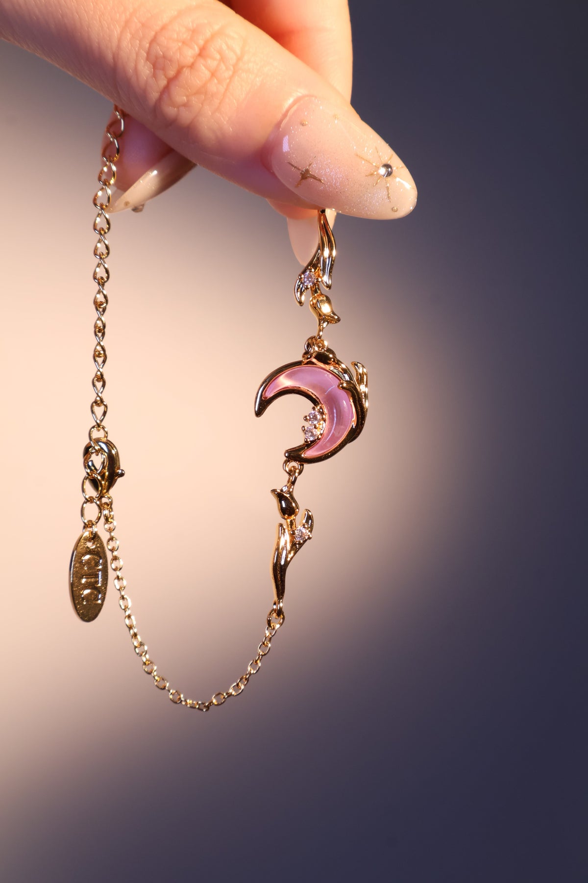 18K Real Gold Plated Sparkle Rose Moon Bracelet