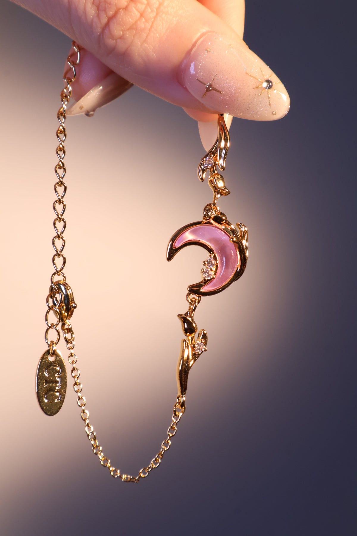 18K Real Gold Plated Sparkle Rose Moon Bracelet