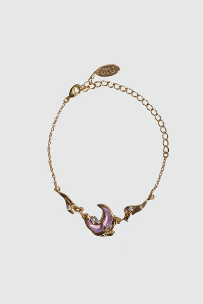 18K Real Gold Plated Sparkle Rose Moon Bracelet