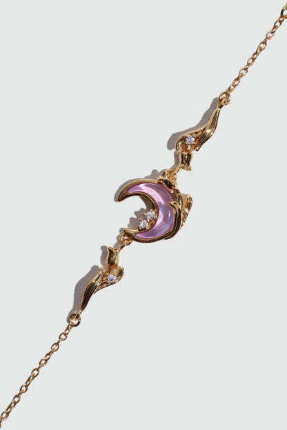 18K Real Gold Plated Sparkle Rose Moon Bracelet