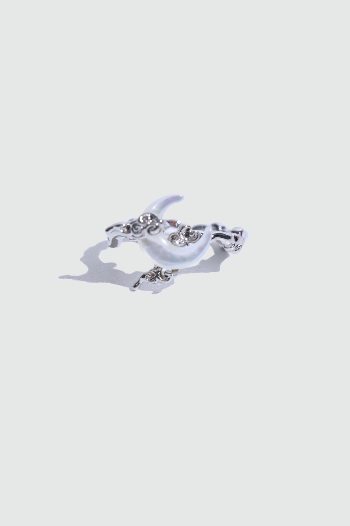 Palladium White Gold Plated Natural Shell Moon Ring