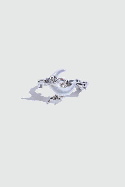 Palladium White Gold Plated Natural Shell Moon Ring