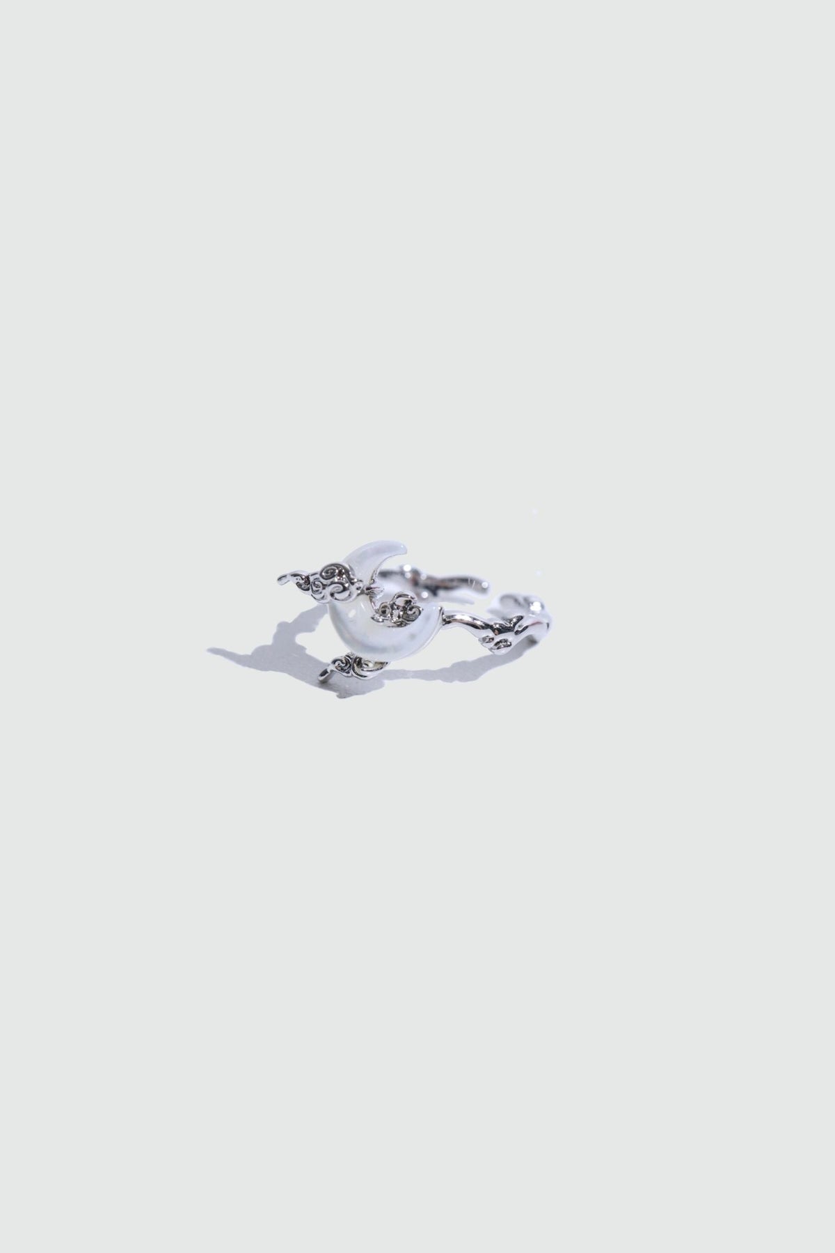 Palladium White Gold Plated Natural Shell Moon Ring