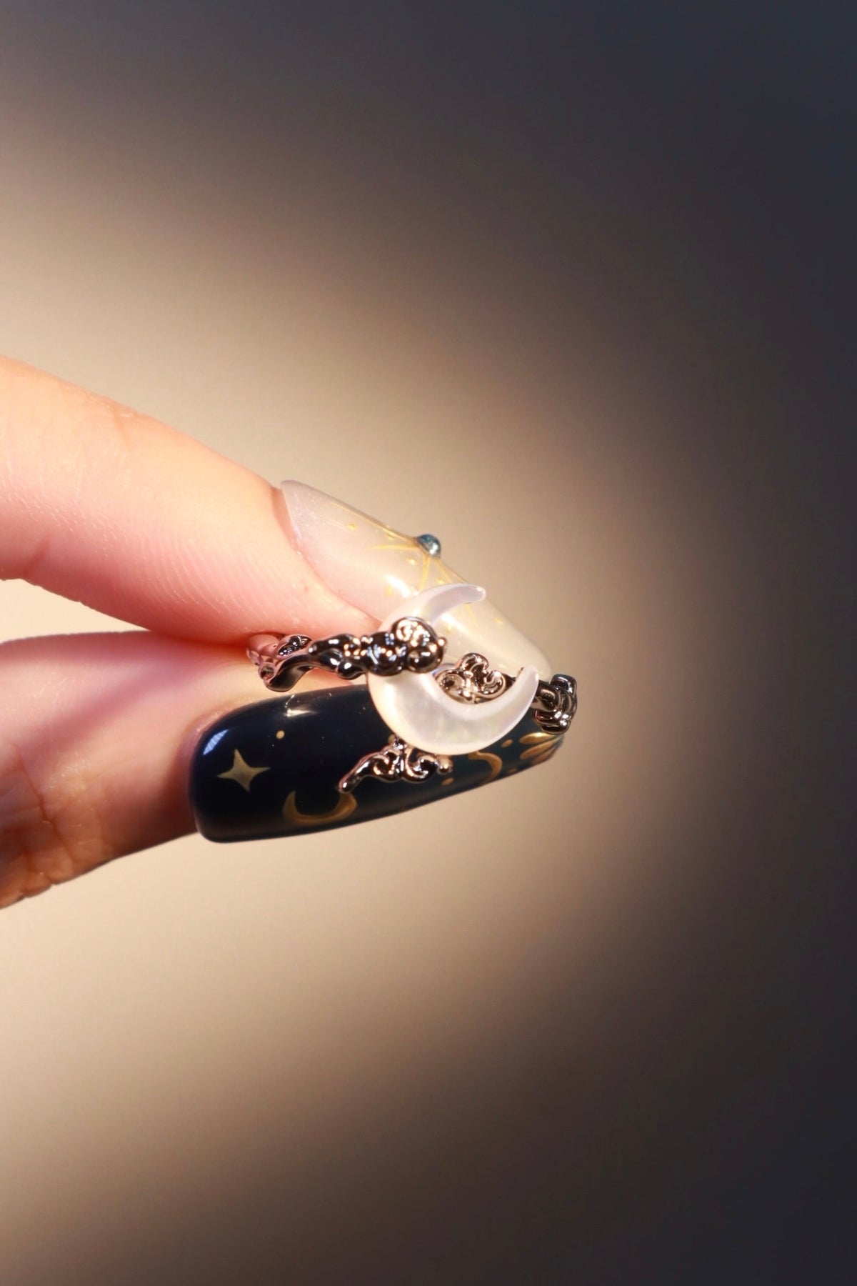 Palladium White Gold Plated Natural Shell Moon Ring