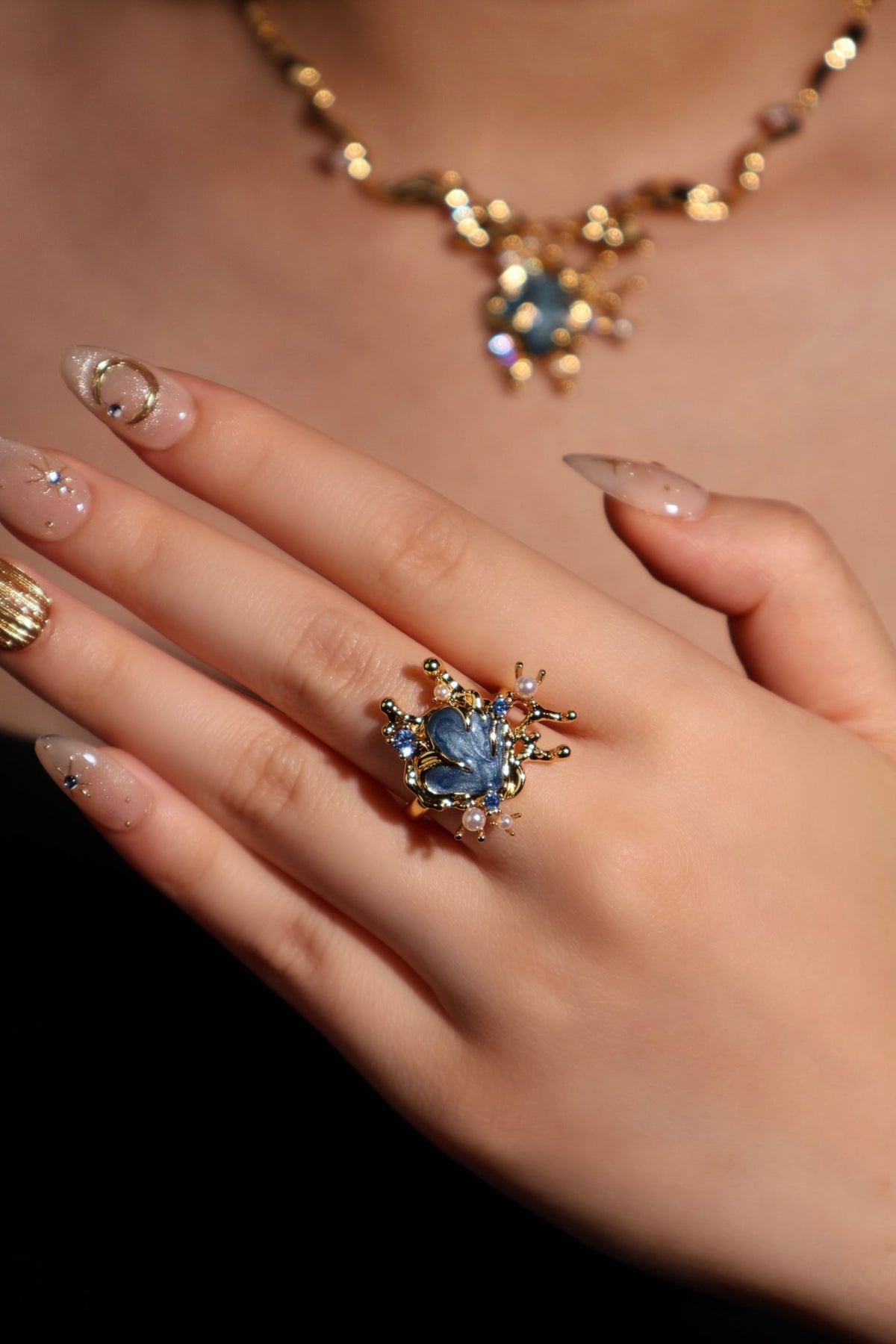 18K Real Gold Plated Blue Shell Ring
