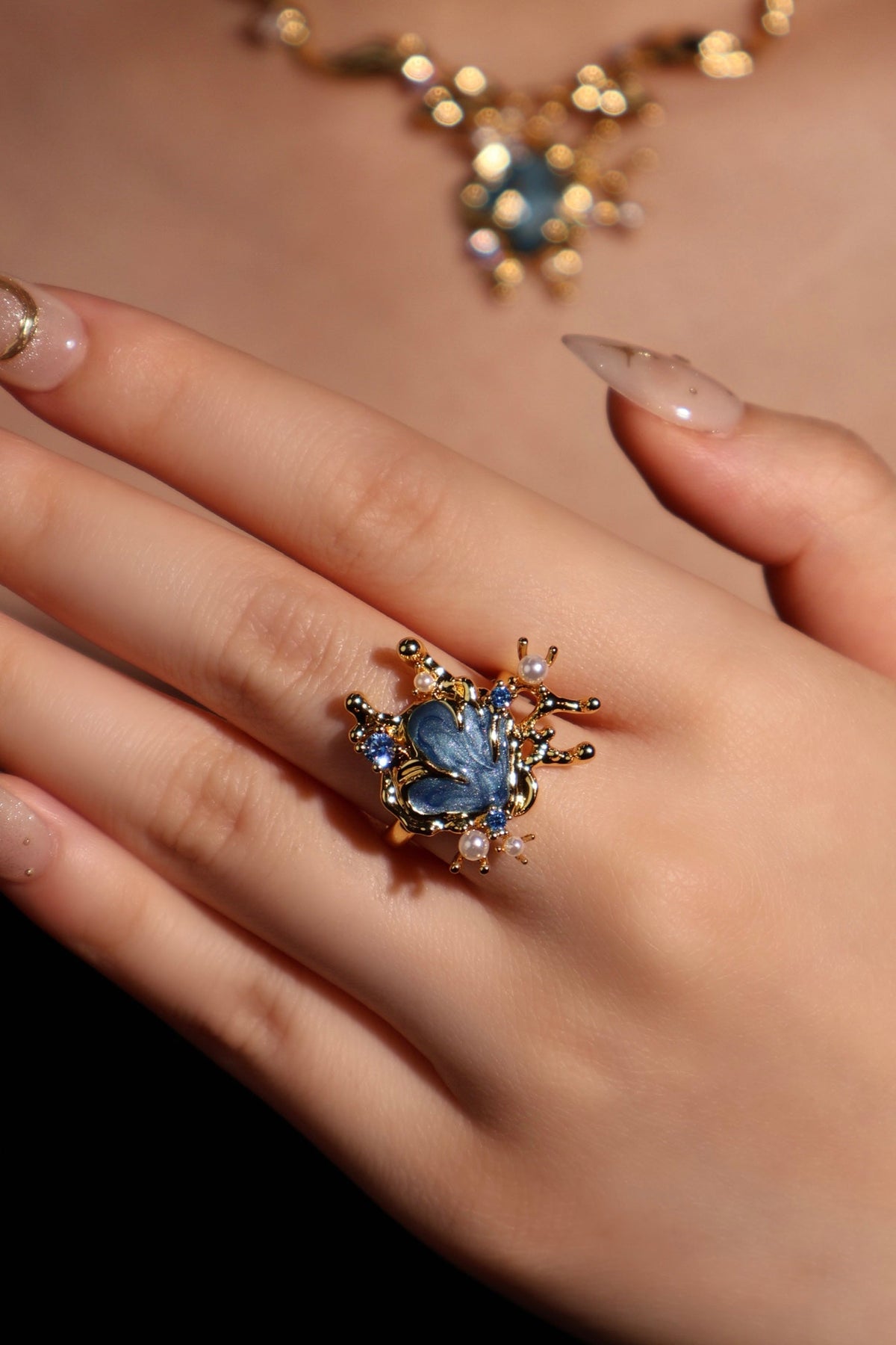 18K Real Gold Plated Blue Shell Ring