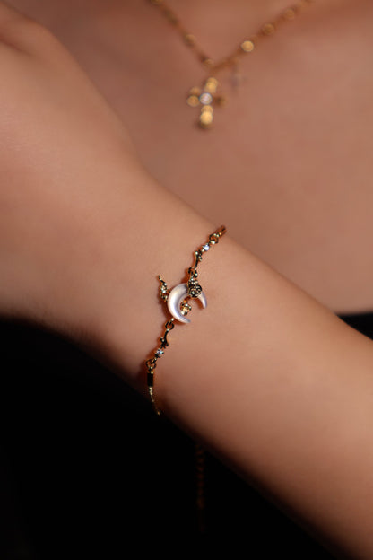 18K Real Gold Plated Natural Shell Moon Bracelet