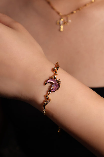18K Real Gold Plated Sparkle Rose Moon Bracelet