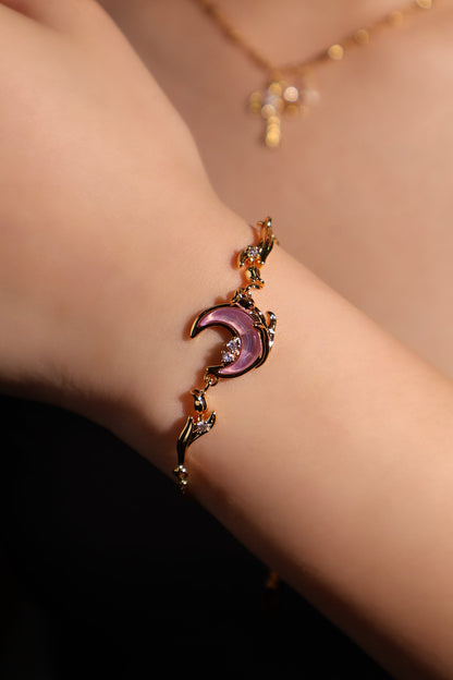 18K Real Gold Plated Sparkle Rose Moon Bracelet