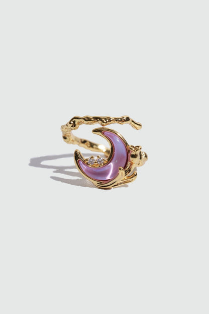 18K Real Gold Plated Sparkle Rose Moon Ring