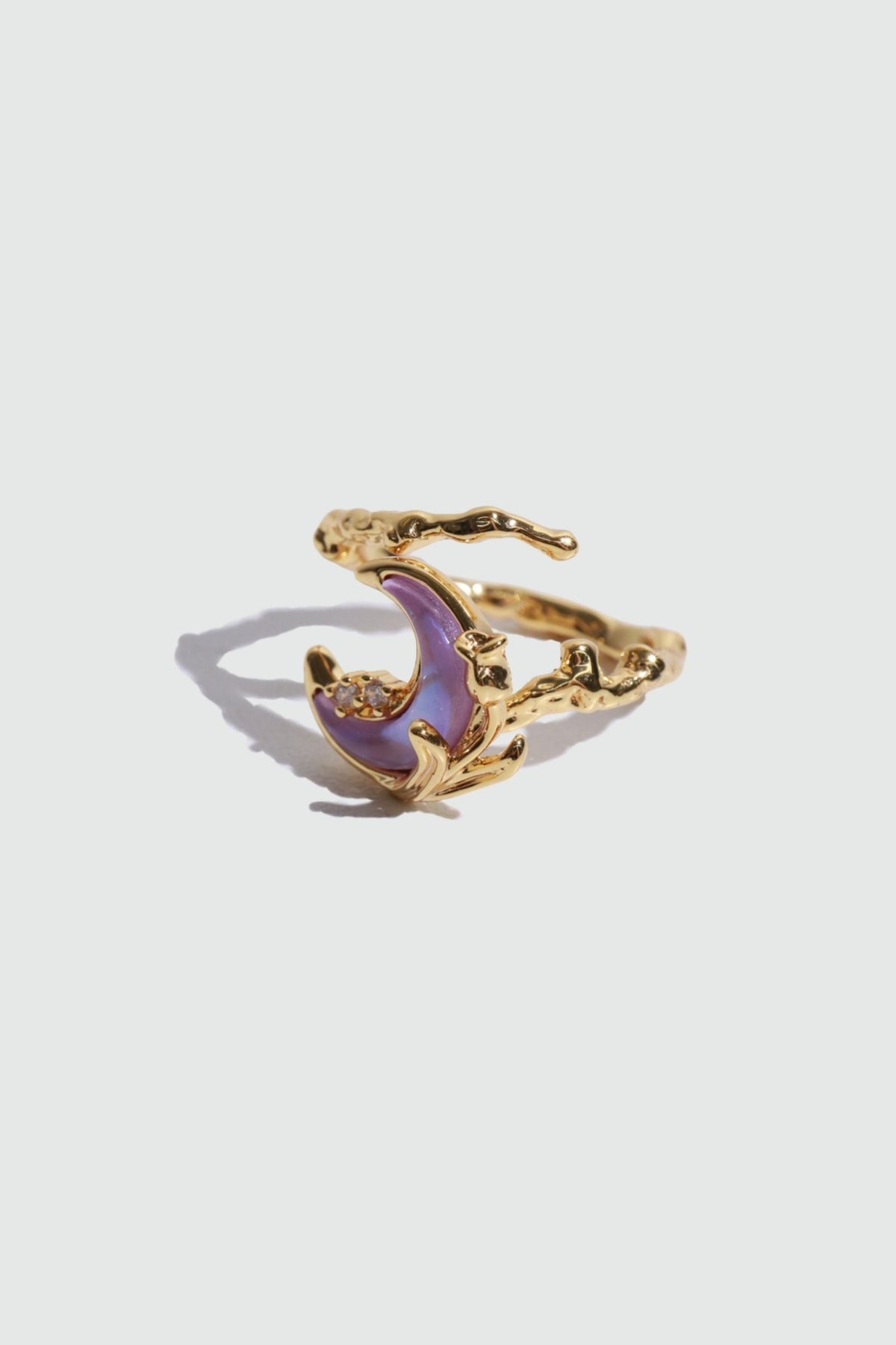 18K Real Gold Plated Sparkle Rose Moon Ring