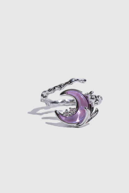 Palladium White Gold Plated Sparkle Rose Moon Ring