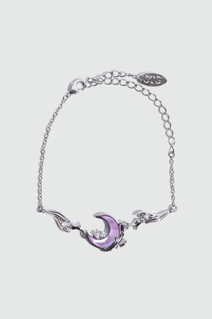 Palladium White Gold Plated Sparkle Rose Moon Bracelet