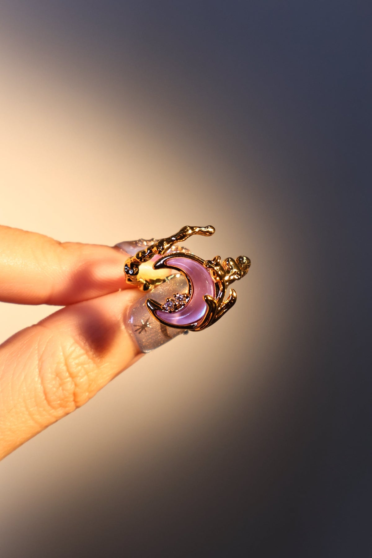 18K Real Gold Plated Sparkle Rose Moon Ring