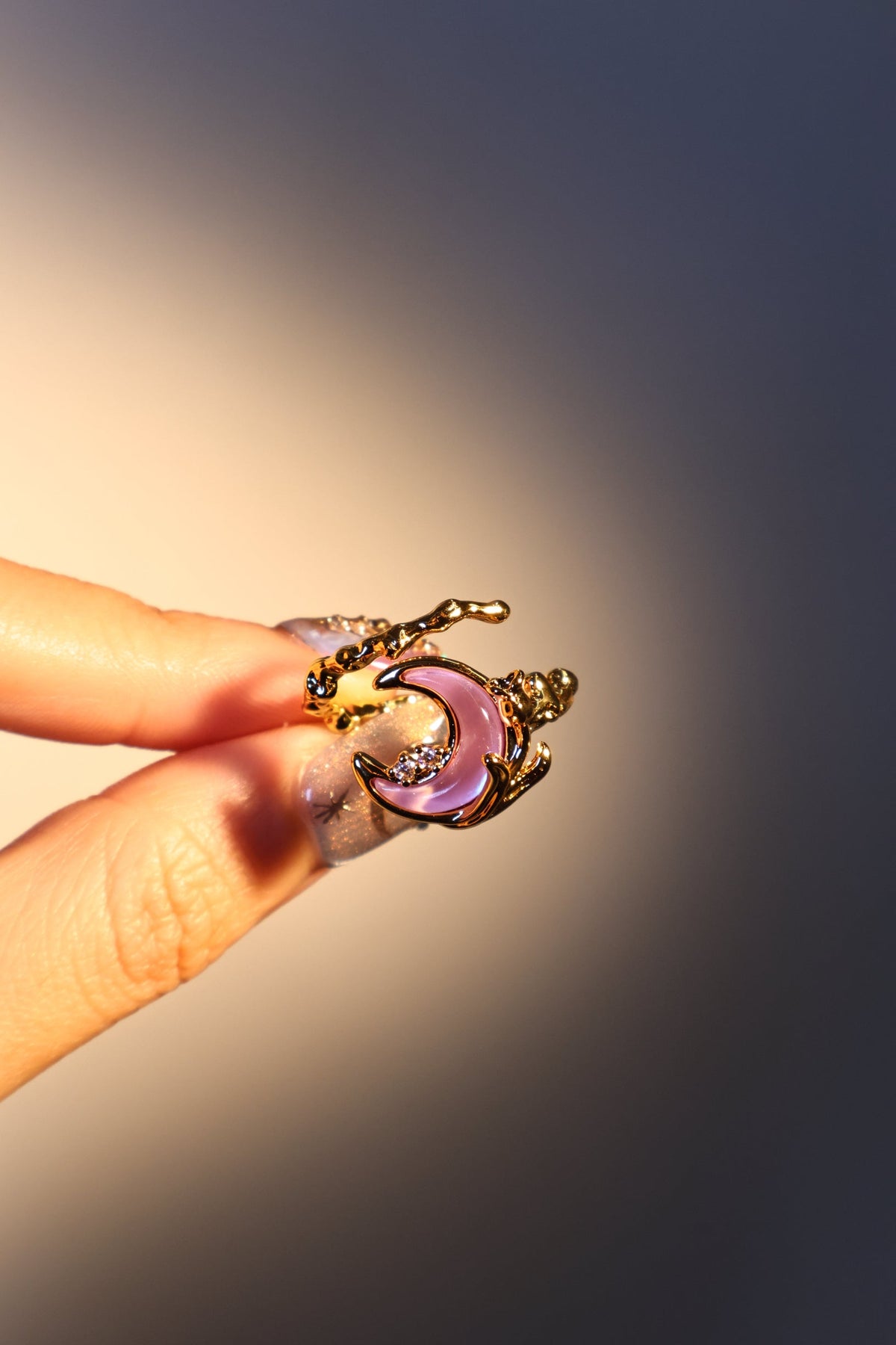 18K Real Gold Plated Sparkle Rose Moon Ring