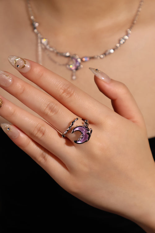 Palladium White Gold Plated Sparkle Rose Moon Ring