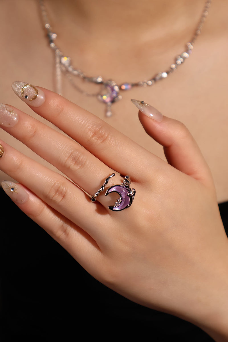 Palladium White Gold Plated Sparkle Rose Moon Ring