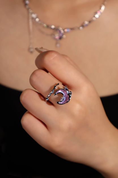 Palladium White Gold Plated Sparkle Rose Moon Ring